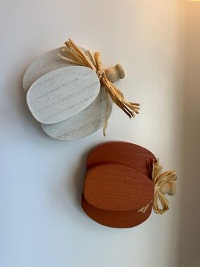 Handcrafted Wood Pumpkin Pair - White & Rustic Orange Accent Decor